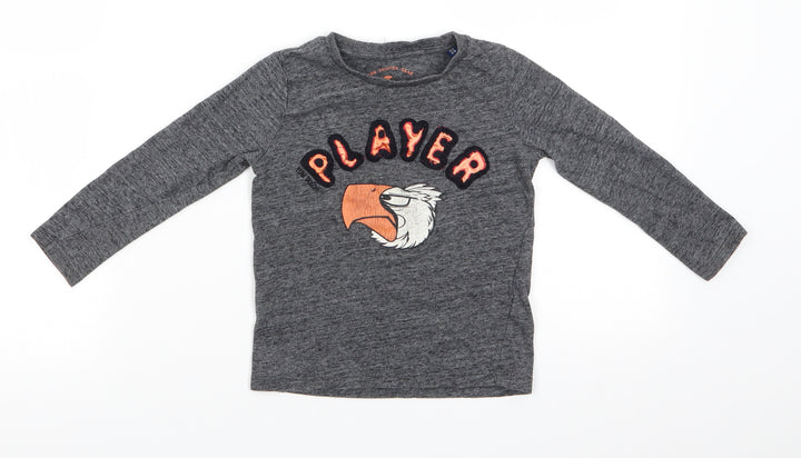 TOM TAILOR Boys Grey Animal Print Cotton Basic Casual Size 2-3 Years Roll Neck Pullover - Player Eagle Head
