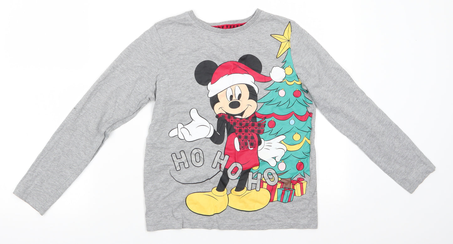Disney by Primark Boys Grey Animal Print Cotton  Pyjama Top Size 9-10 Years  Pullover - Mickey Mouse Christmas Tree