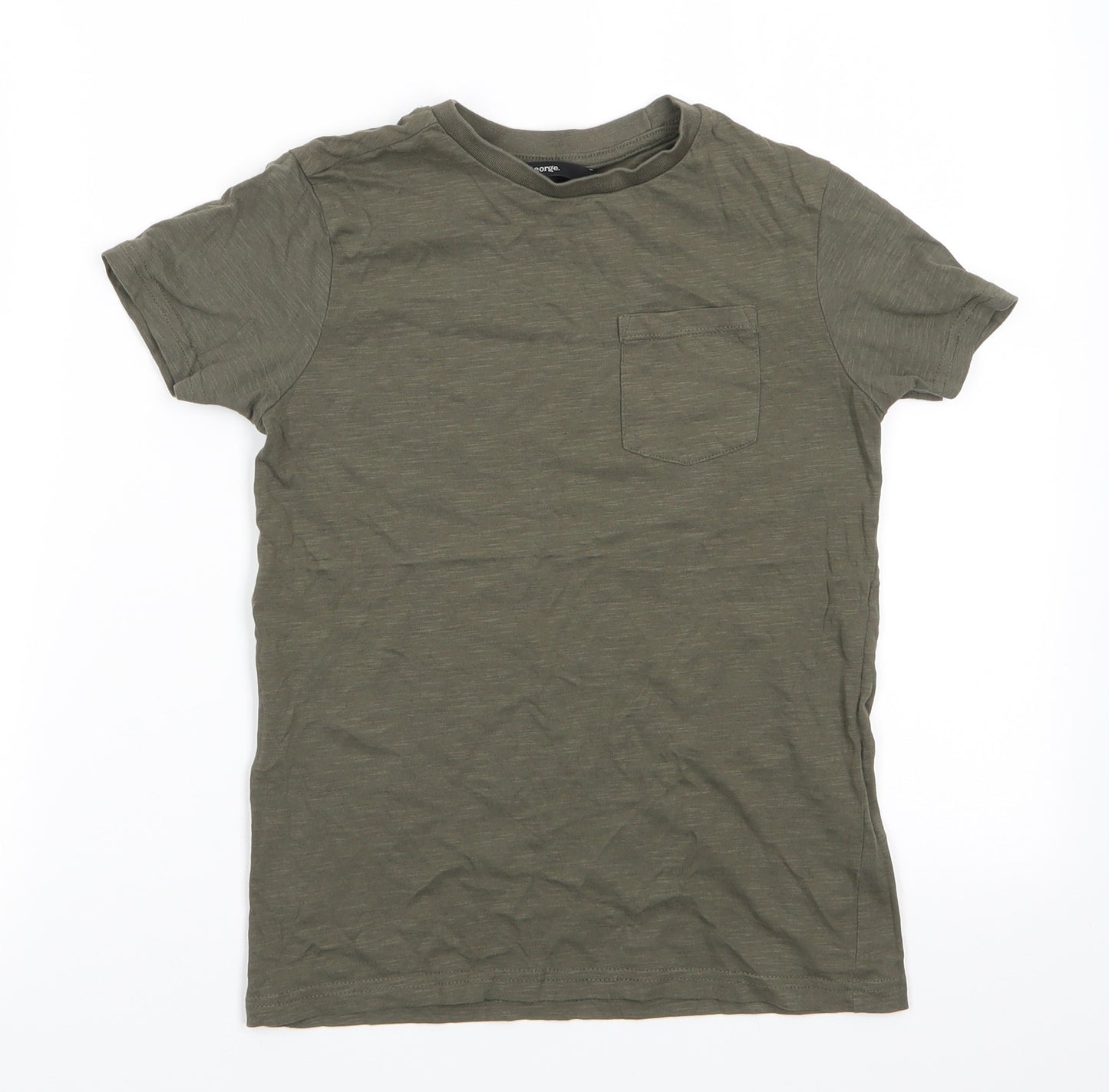 George Boys Green  Cotton Basic T-Shirt Size 9-10 Years Round Neck Pullover - Khaki Mix