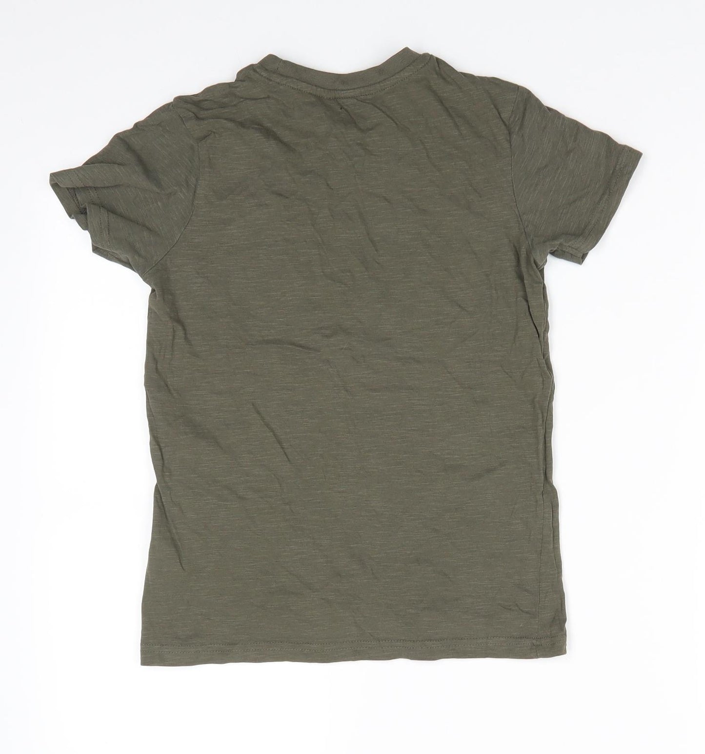 George Boys Green  Cotton Basic T-Shirt Size 9-10 Years Round Neck Pullover - Khaki Mix