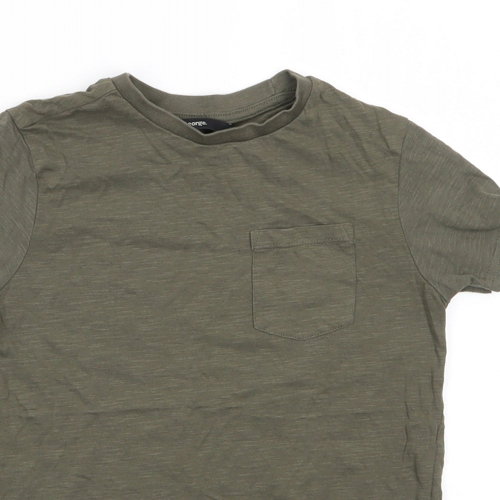 George Boys Green  Cotton Basic T-Shirt Size 9-10 Years Round Neck Pullover - Khaki Mix