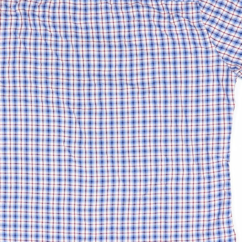 Florence and Fred Mens Blue Check Cotton  Button-Up Size L Collared Button - Buttoned Collar - Blue Red White check
