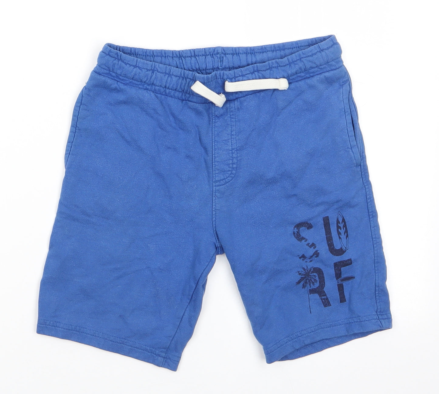 Bluezoo Boys Blue  Cotton Bermuda Shorts Size 7-8 Years  Regular Drawstring - Surf Graphic