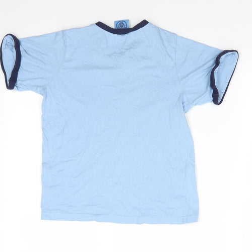 Manchester City FC Boys Blue  Cotton Ringer T-Shirt Size 9-10 Years V-Neck Pullover - Manchester City