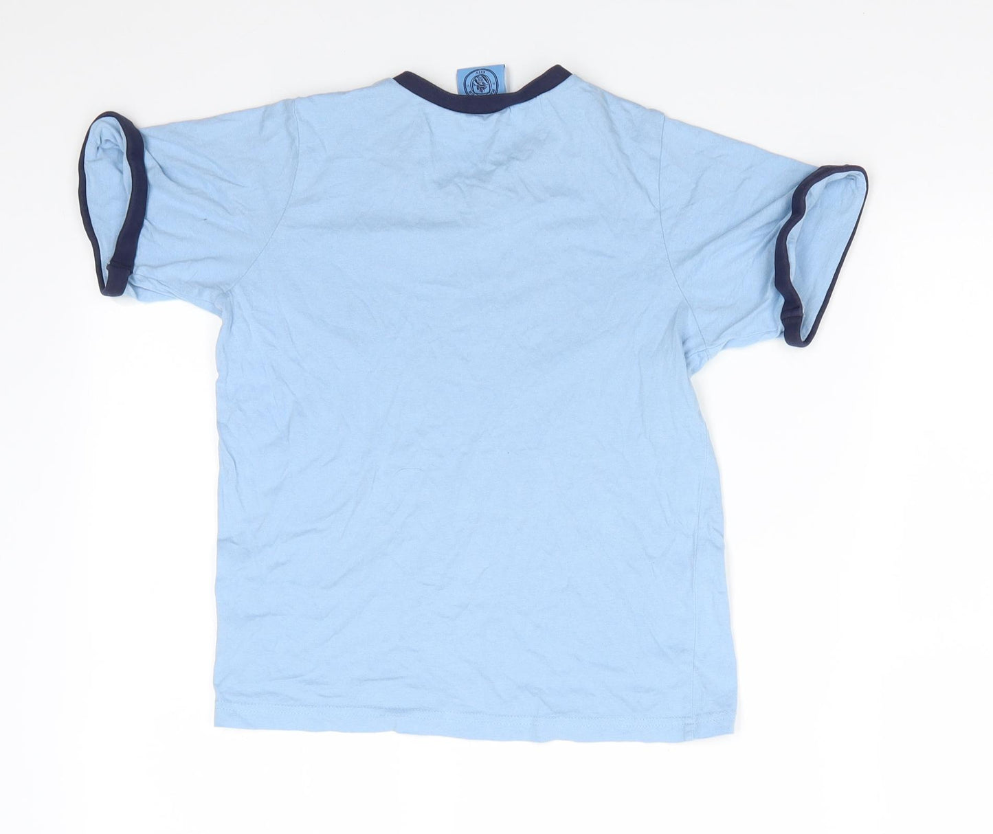 Manchester City FC Boys Blue  Cotton Ringer T-Shirt Size 9-10 Years V-Neck Pullover - Manchester City