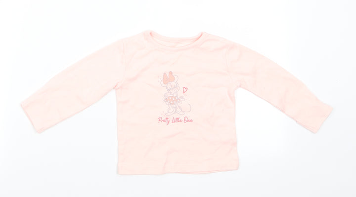 Disney by George Girls Pink Animal Print Cotton Pyjama Top Size 3-6 Months Pullover - Peach Minnie Mouse