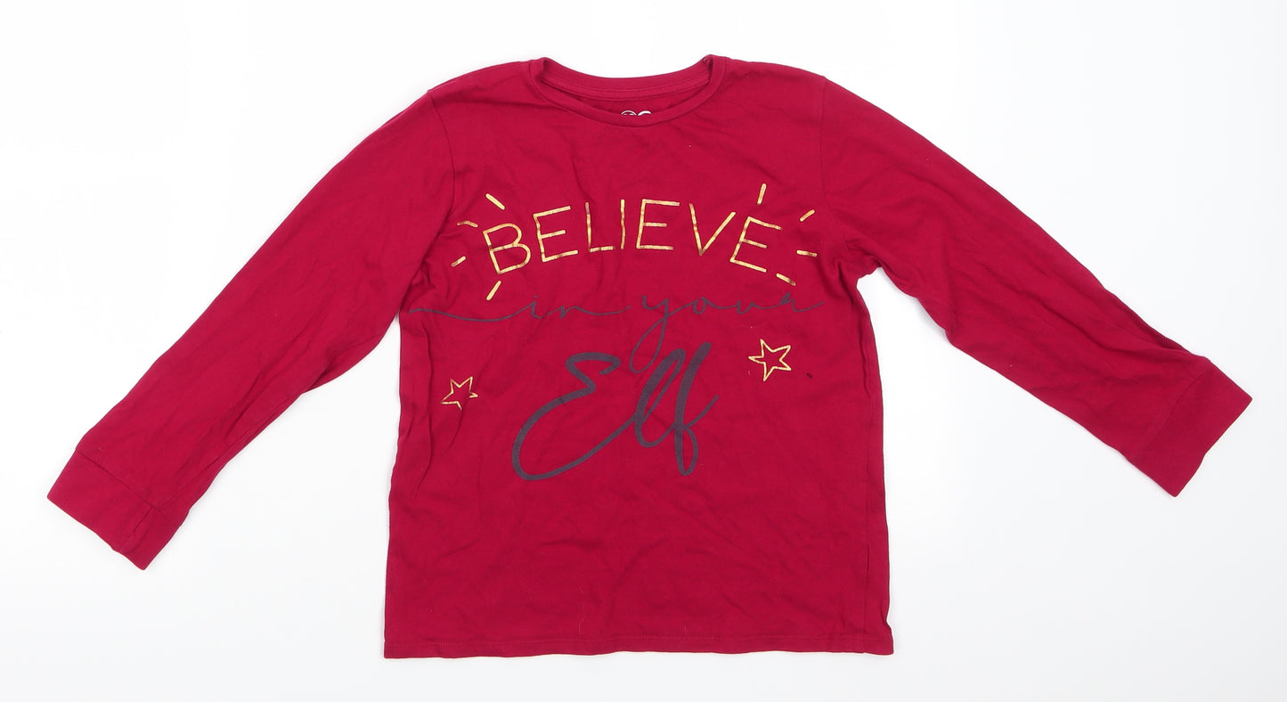 Nutmeg Girls Red Solid Cotton Top Pyjama Top Size 9-10 Years  Pullover - Believe in Your Elf