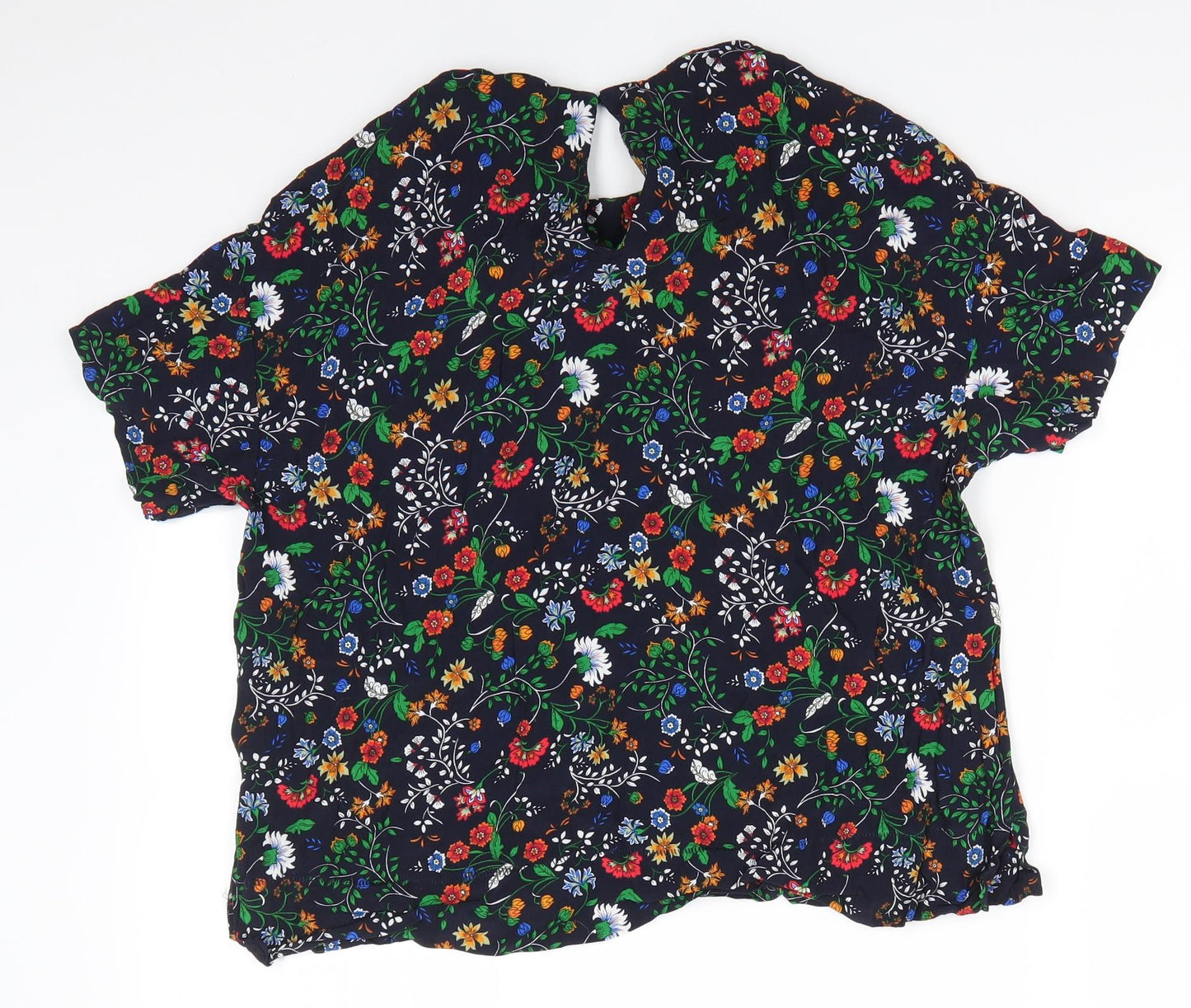 H&M Womens Blue Floral Viscose Basic Blouse Size 12 Round Neck - Back Button Single Fastening White Red Blue Orange flowers