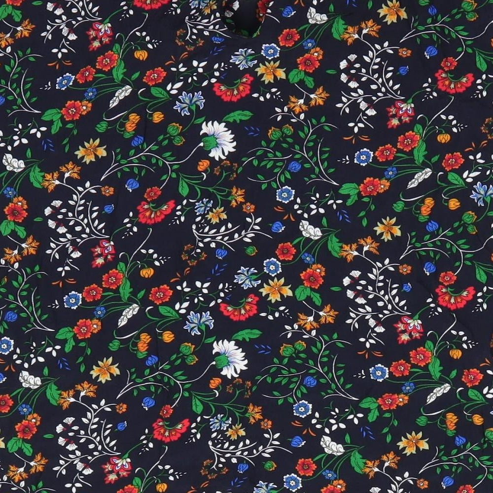 H&M Womens Blue Floral Viscose Basic Blouse Size 12 Round Neck - Back Button Single Fastening White Red Blue Orange flowers