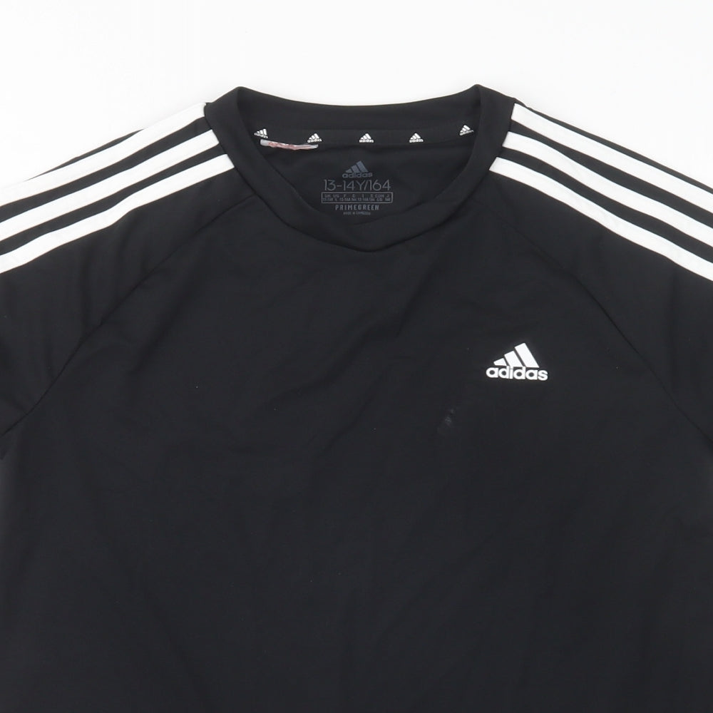 adidas Boys Black  Polyester Basic T-Shirt Size 13-14 Years Round Neck
