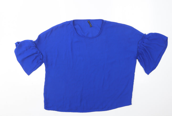 Stradivarius Womens Blue  Polyester Basic Blouse Size XL Round Neck