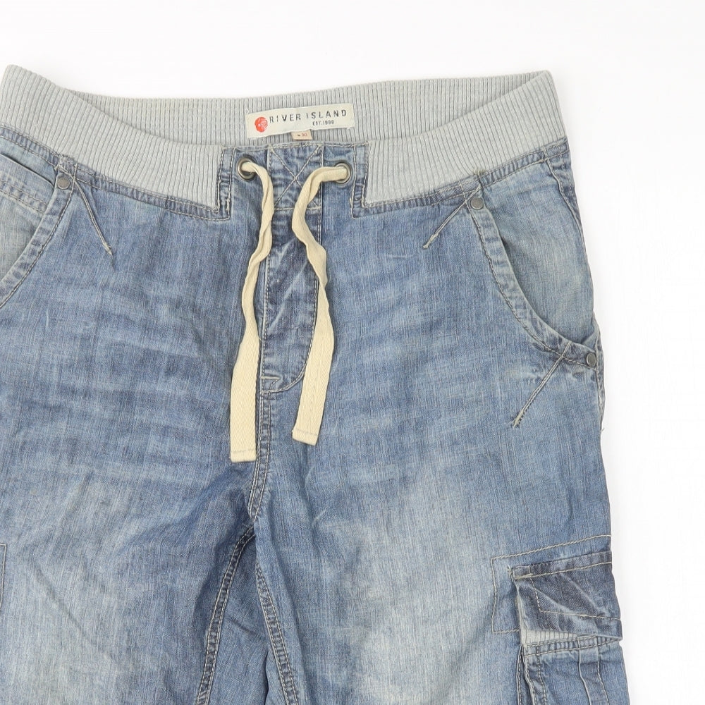 River Island Mens Blue  Cotton Cargo Shorts Size 30 L16 in Regular