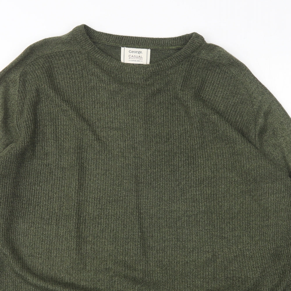 George Mens Green Round Neck  Acrylic Pullover Jumper Size M