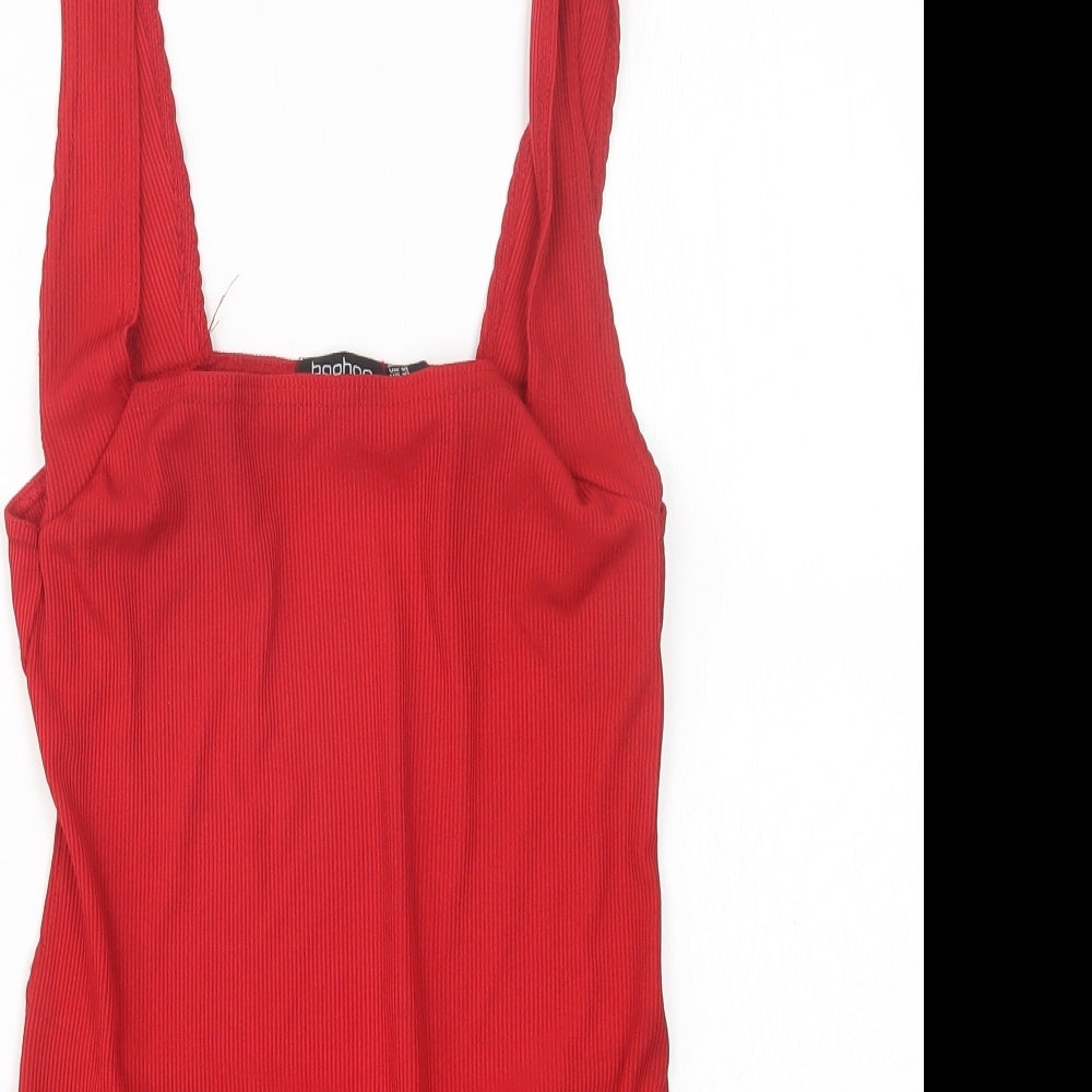 Boohoo Womens Red  Polyester Bodysuit One-Piece Size 14