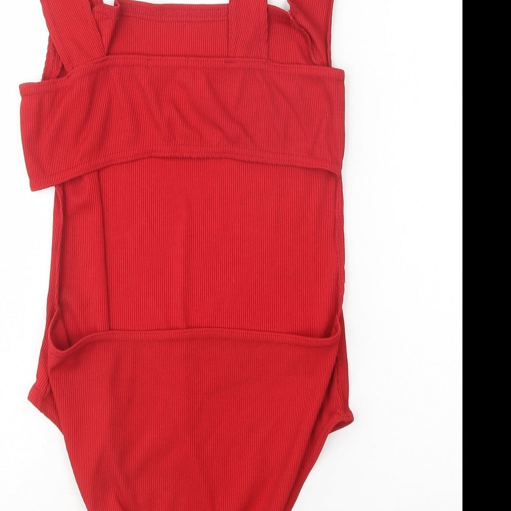 Boohoo Womens Red  Polyester Bodysuit One-Piece Size 14