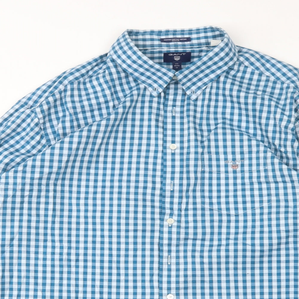 GANT Mens Green Check Cotton  Dress Shirt Size 2XL Collared