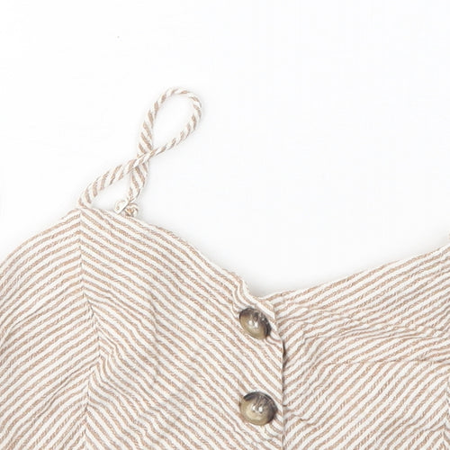 Miss Selfridge Womens Multicoloured Striped Linen Cropped Tank Size 10 V-Neck