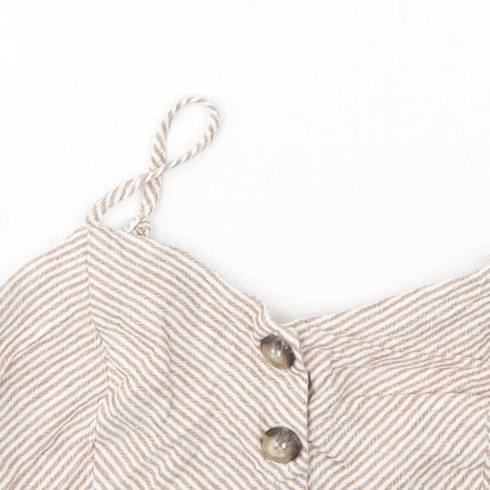 Miss Selfridge Womens Multicoloured Striped Linen Cropped Tank Size 10 V-Neck