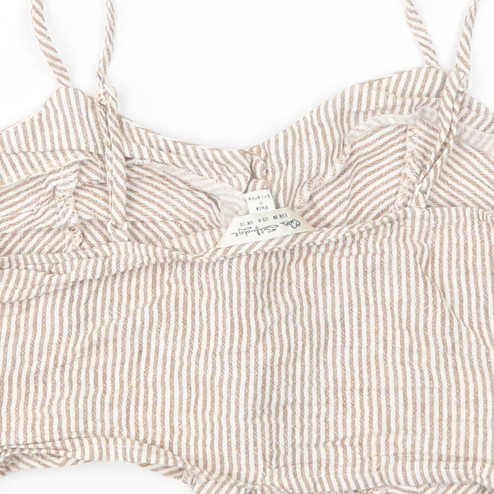 Miss Selfridge Womens Multicoloured Striped Linen Cropped Tank Size 10 V-Neck