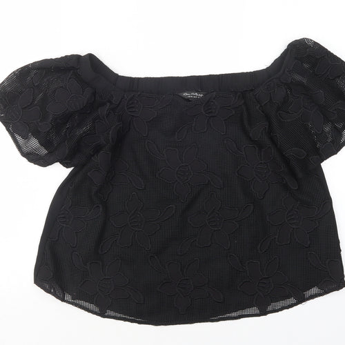 Miss Selfridge Womens Black Floral Polyester Basic Blouse Size 10 Boat Neck