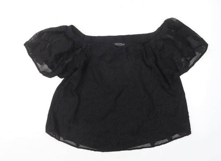 Miss Selfridge Womens Black Floral Polyester Basic Blouse Size 10 Boat Neck