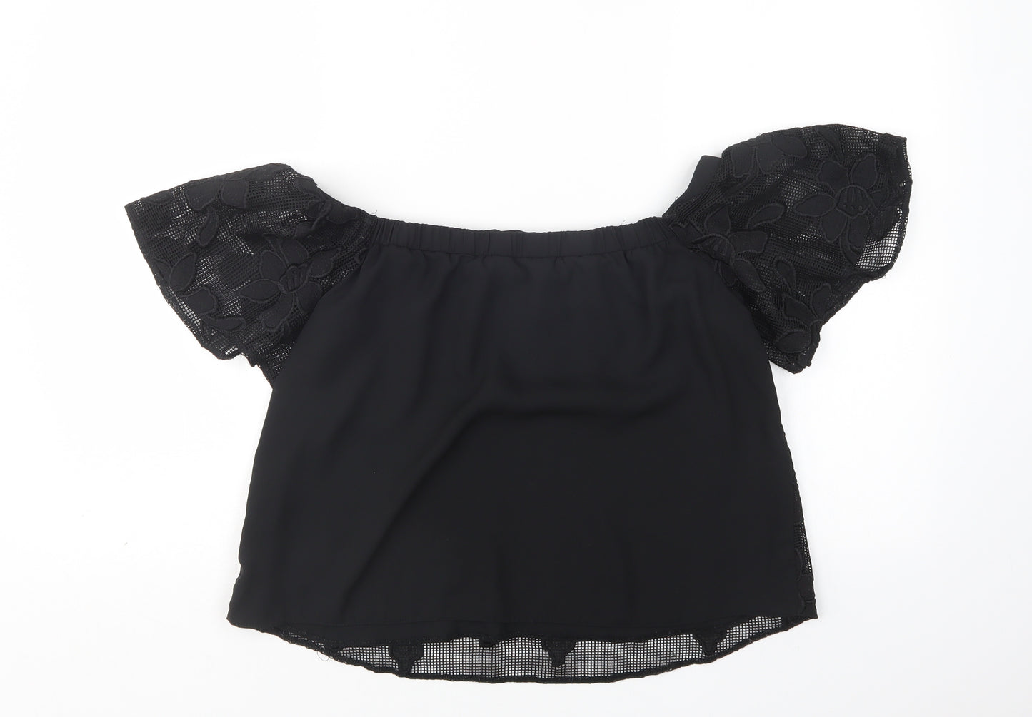 Miss Selfridge Womens Black Floral Polyester Basic Blouse Size 10 Boat Neck