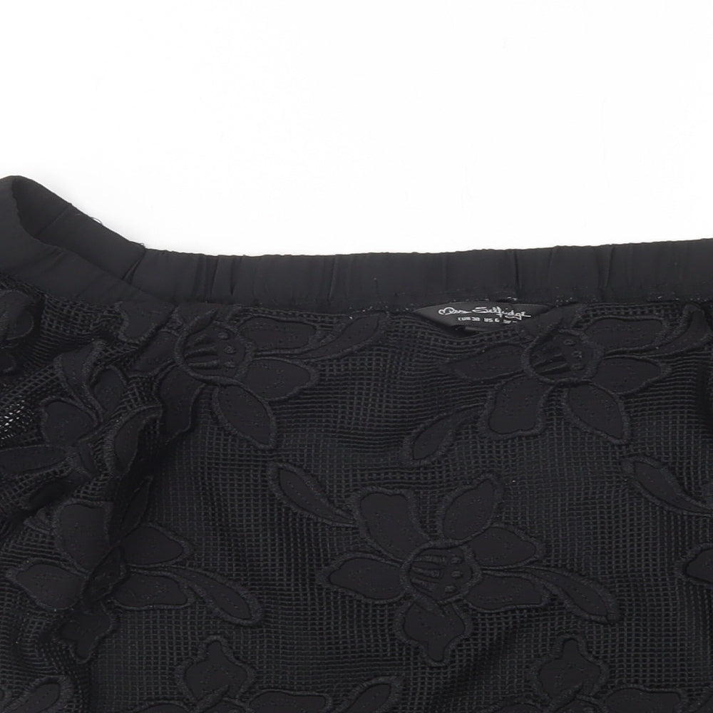 Miss Selfridge Womens Black Floral Polyester Basic Blouse Size 10 Boat Neck