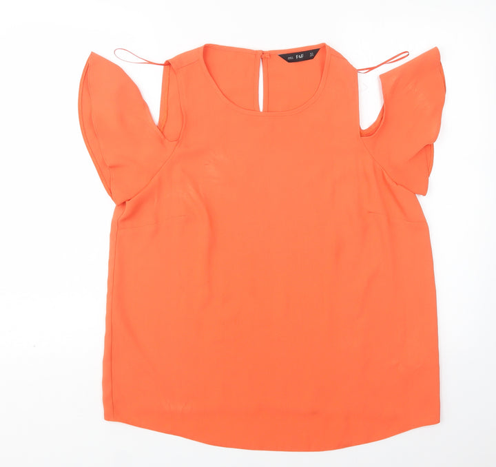 F&F Womens Orange Polyester Basic Blouse Size 14 Round Neck
