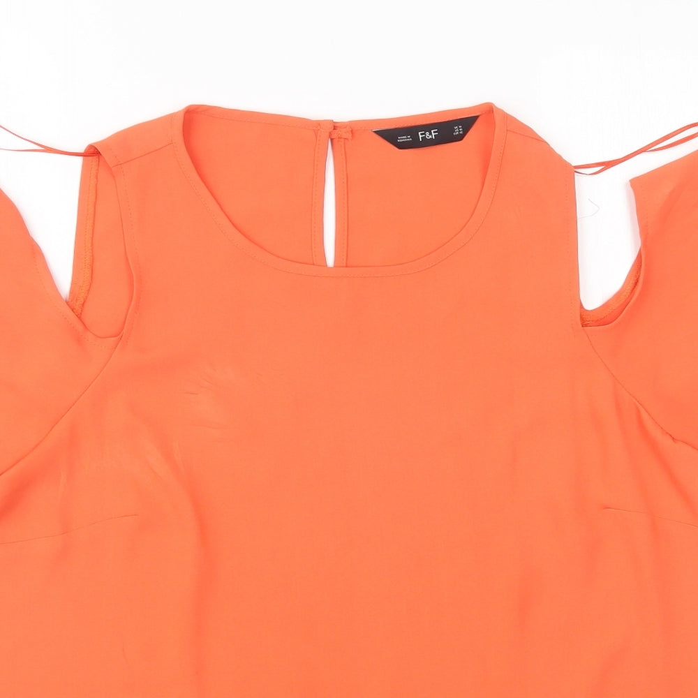 F&F Womens Orange  Polyester Basic Blouse Size 14 Round Neck