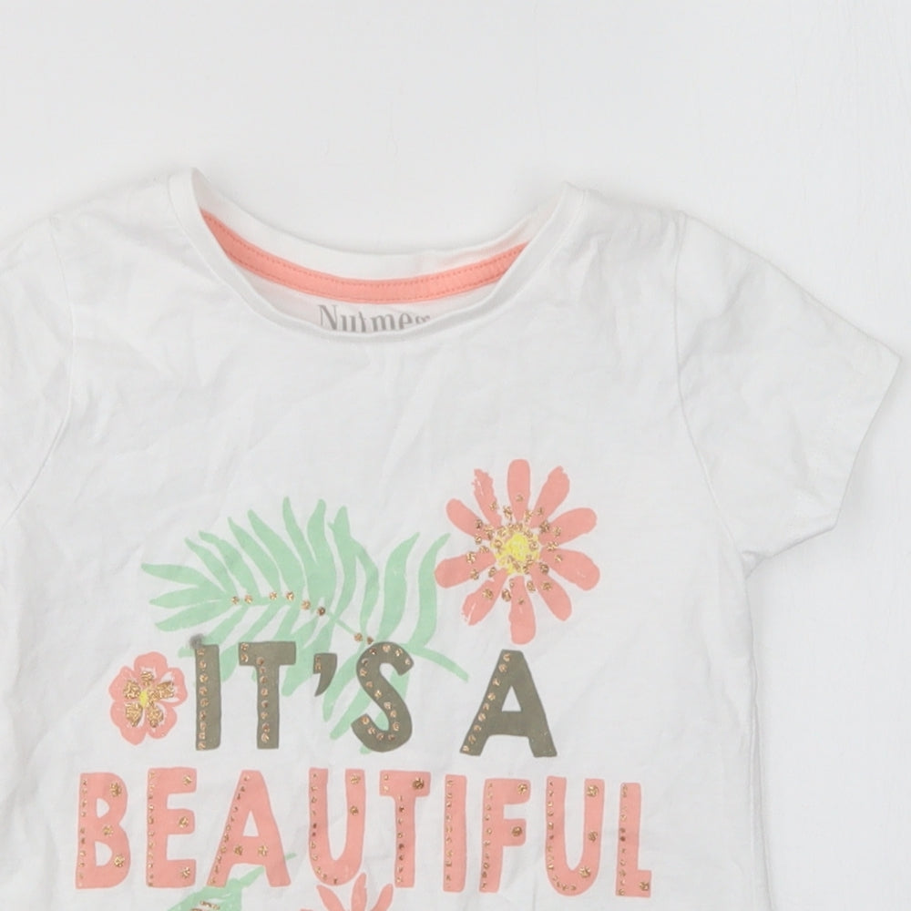 Nutmeg Girls Multicoloured Floral Cotton Basic T-Shirt Size 5-6 Years Round Neck