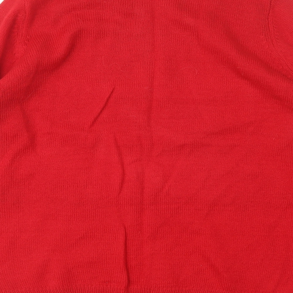 Peacocks Mens Red Round Neck Animal Print Acrylic Pullover Jumper Size M   - Christmas