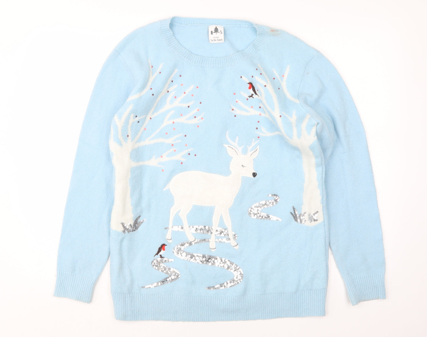 George Womens Blue Round Neck  Acrylic Pullover Jumper Size M   - Christmas