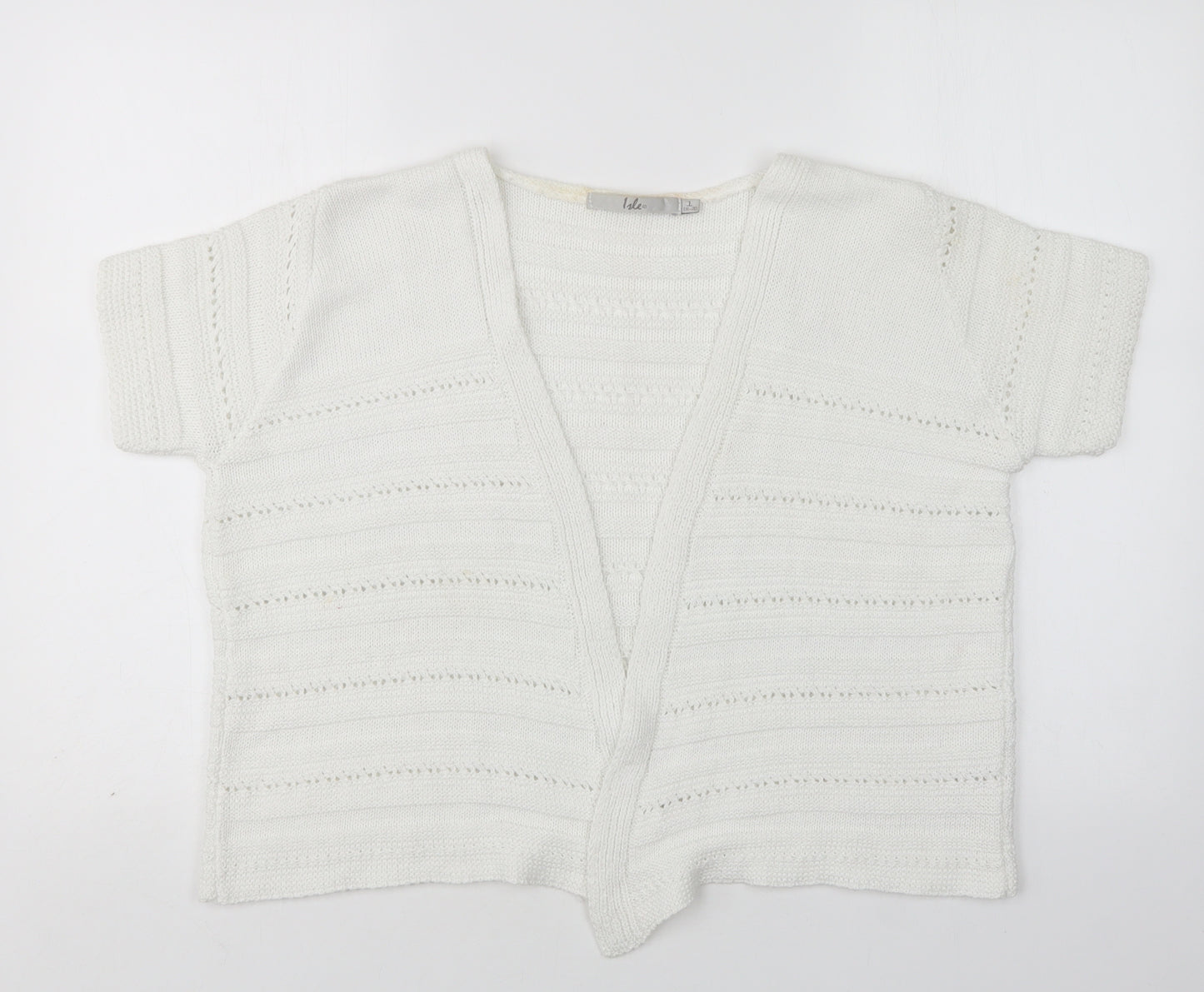 EWM Womens White V-Neck  Acrylic Cardigan Jumper Size L