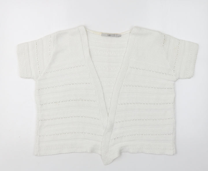 EWM Womens White V-Neck  Acrylic Cardigan Jumper Size L