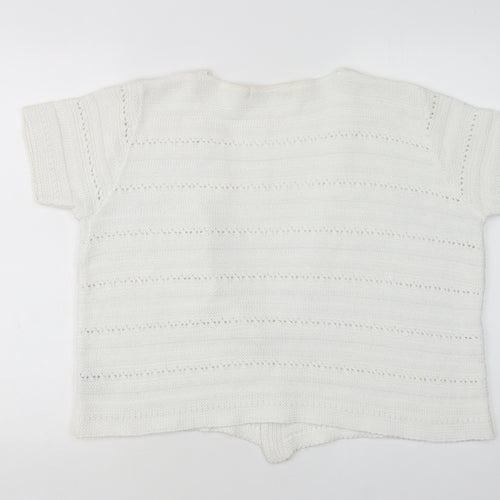 EWM Womens White V-Neck  Acrylic Cardigan Jumper Size L