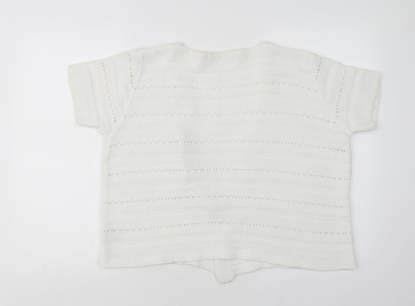 EWM Womens White V-Neck  Acrylic Cardigan Jumper Size L
