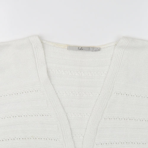 EWM Womens White V-Neck  Acrylic Cardigan Jumper Size L