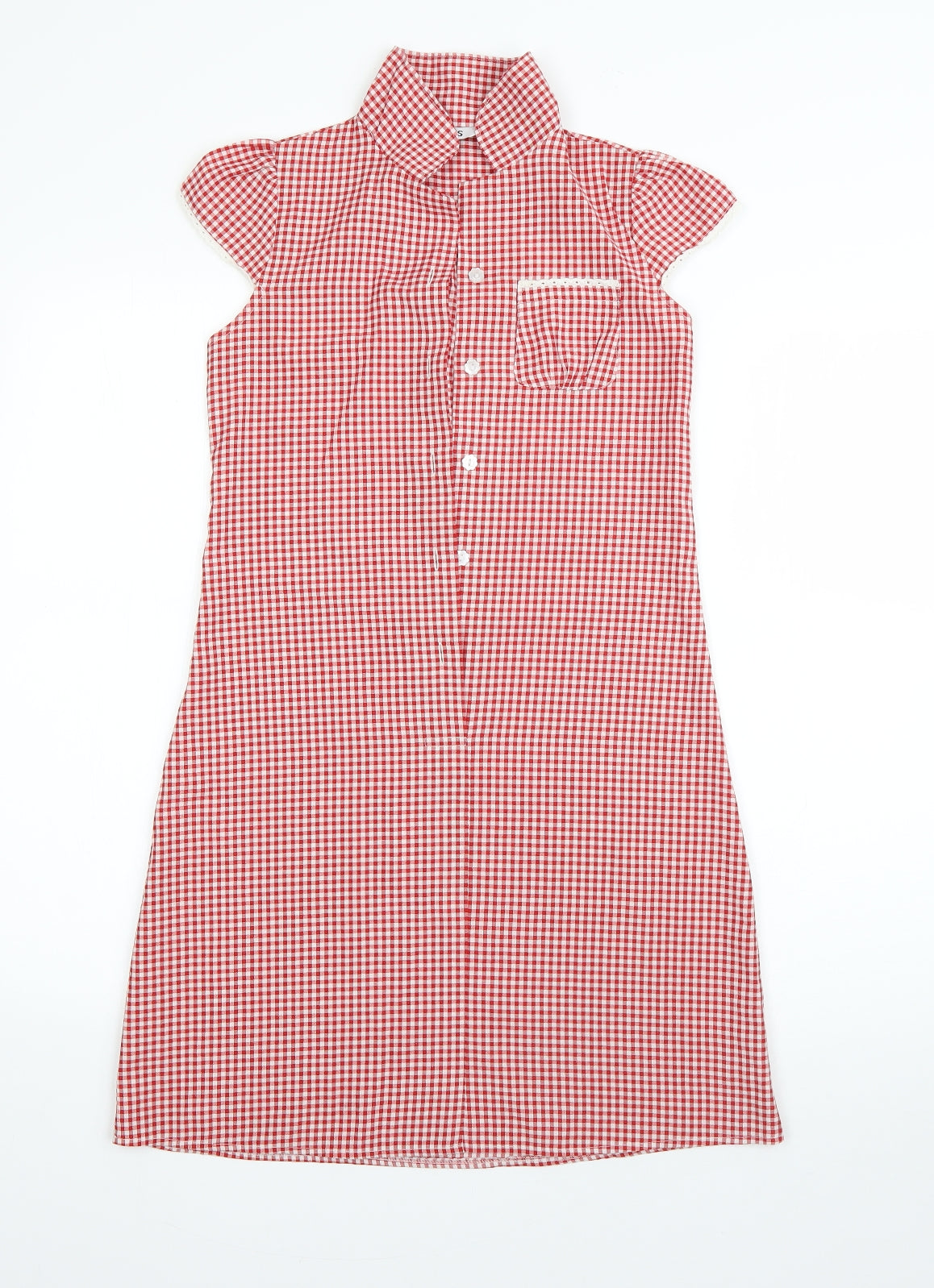 BHS Girls Red Check Polyester Shirt Dress  Size 10 Years  Collared