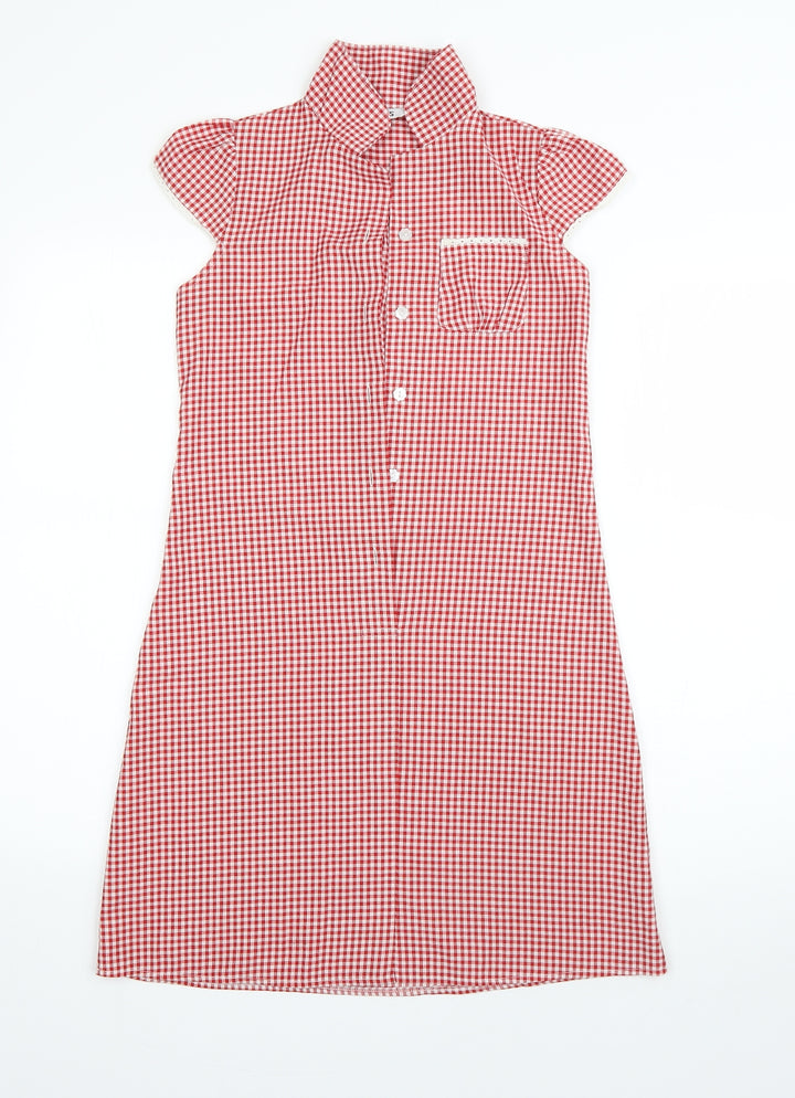 BHS Girls Red Check Polyester Shirt Dress  Size 10 Years  Collared