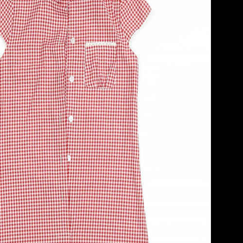 BHS Girls Red Check Polyester Shirt Dress  Size 10 Years  Collared
