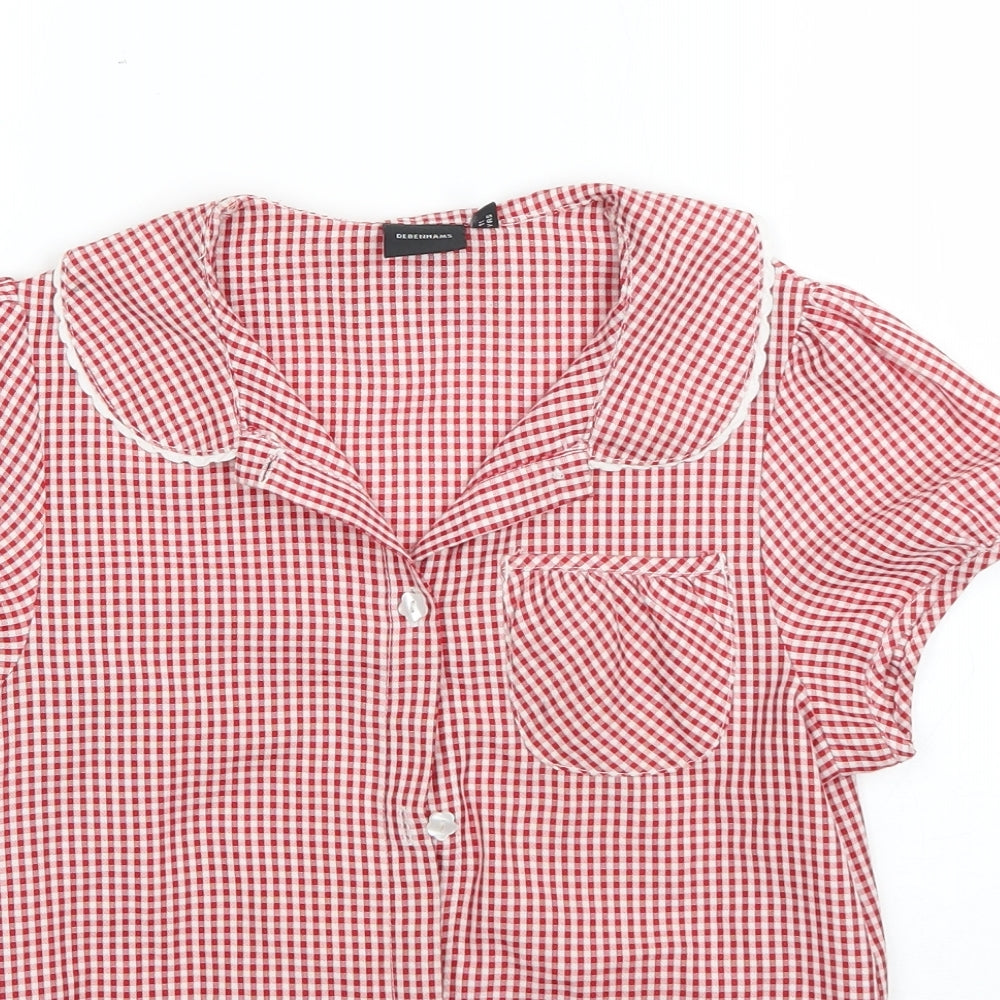 Debenhams Girls Red Check Polyester Basic Button-Up Size 11 Years Collared