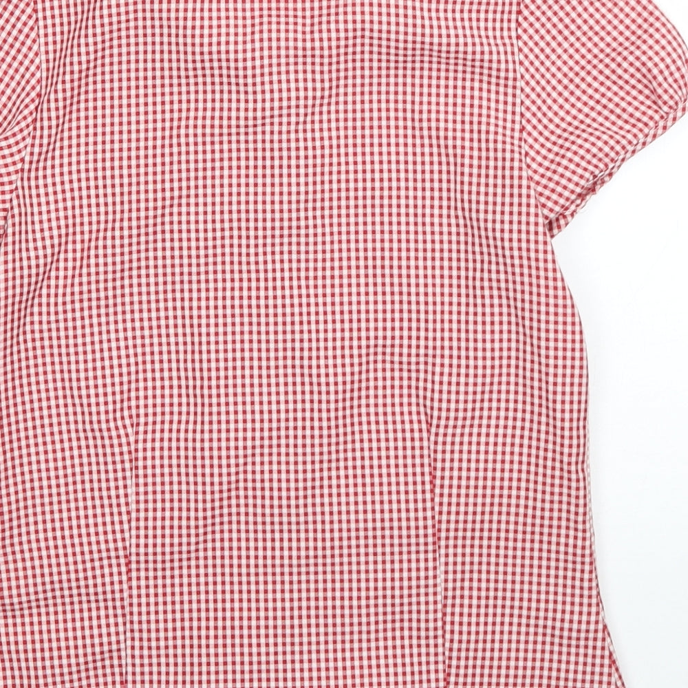 Debenhams Girls Red Check Polyester Basic Button-Up Size 11 Years Collared