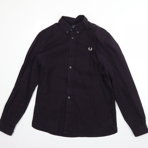 Fred Perry Mens Blue  Cotton  Button-Up Size M Collared Button