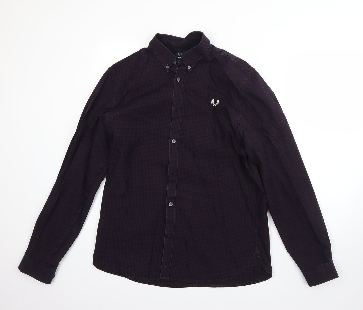 Fred Perry Mens Blue  Cotton  Button-Up Size M Collared Button