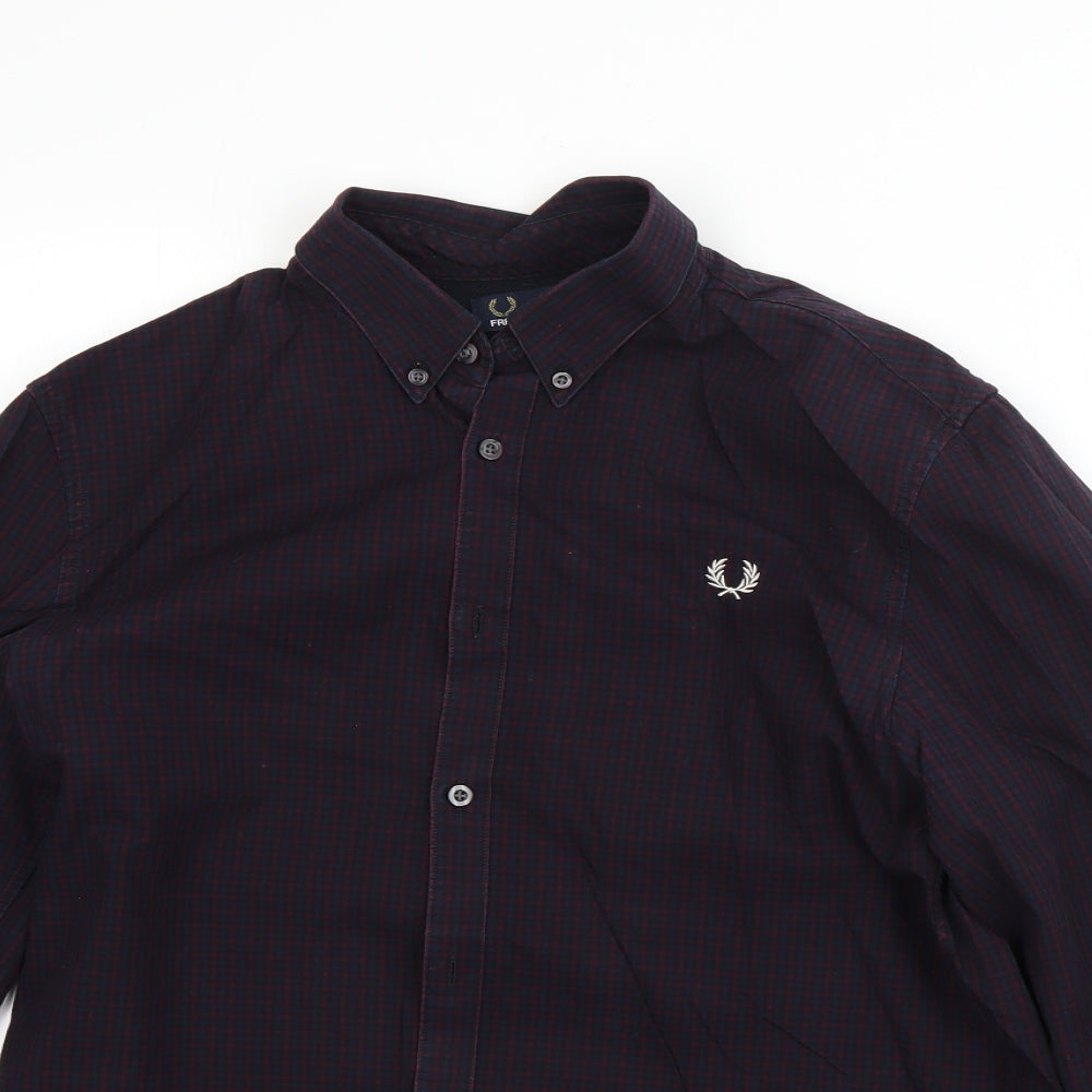 Fred Perry Mens Blue  Cotton  Button-Up Size M Collared Button