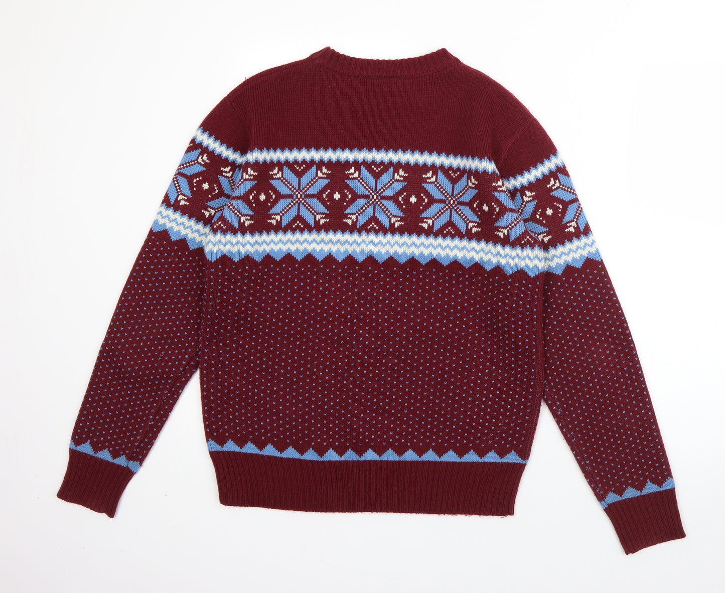 Pop England Mens Red Round Neck Fair Isle Wool Pullover Jumper Size M
