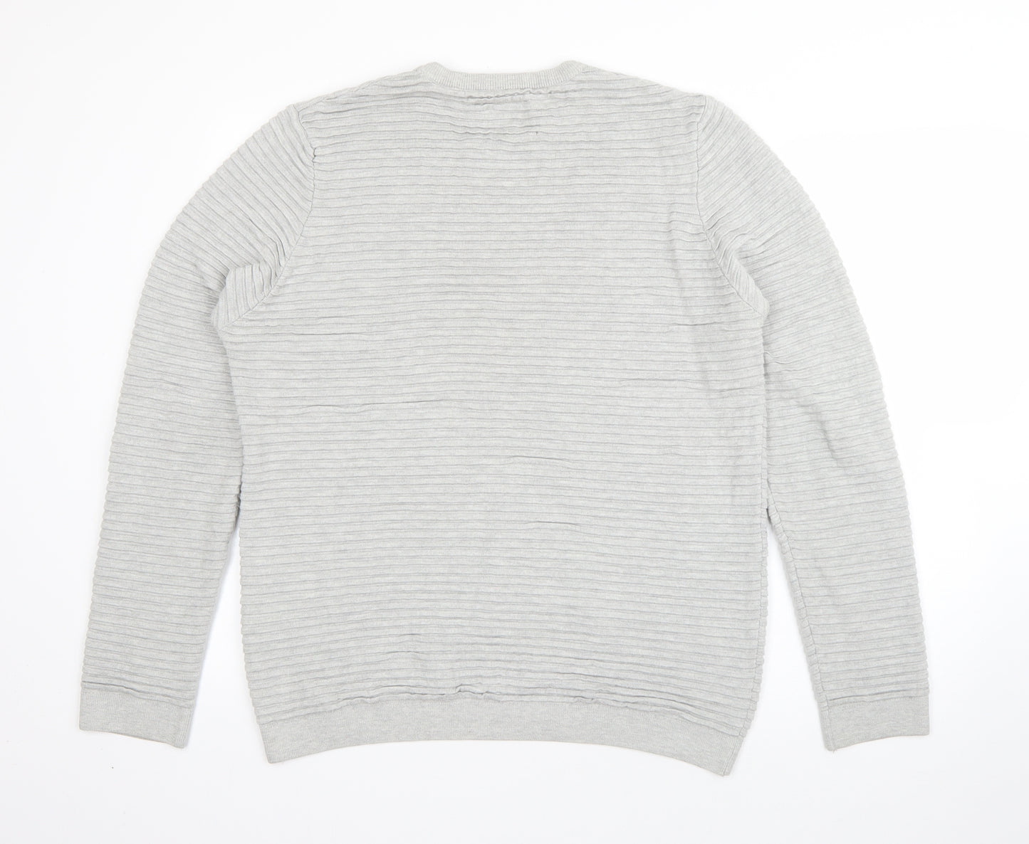 Topman Mens Grey Round Neck Striped Cotton Pullover Jumper Size M