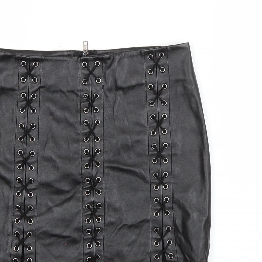 Ann Summers Womens Black  Polyurethane Straight & Pencil Skirt Size 10   Zip