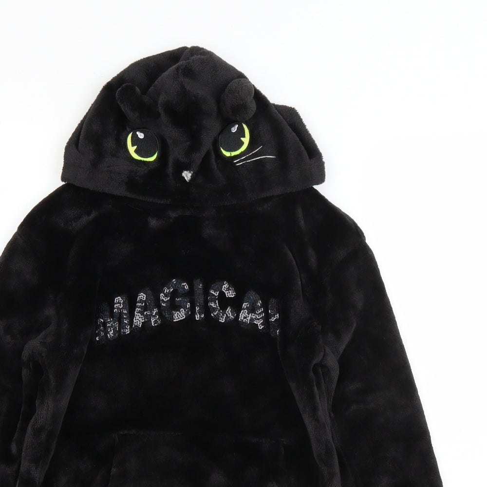H&M Girls Black  Polyester Pullover Hoodie Size 9-10 Years   - Magical Cat