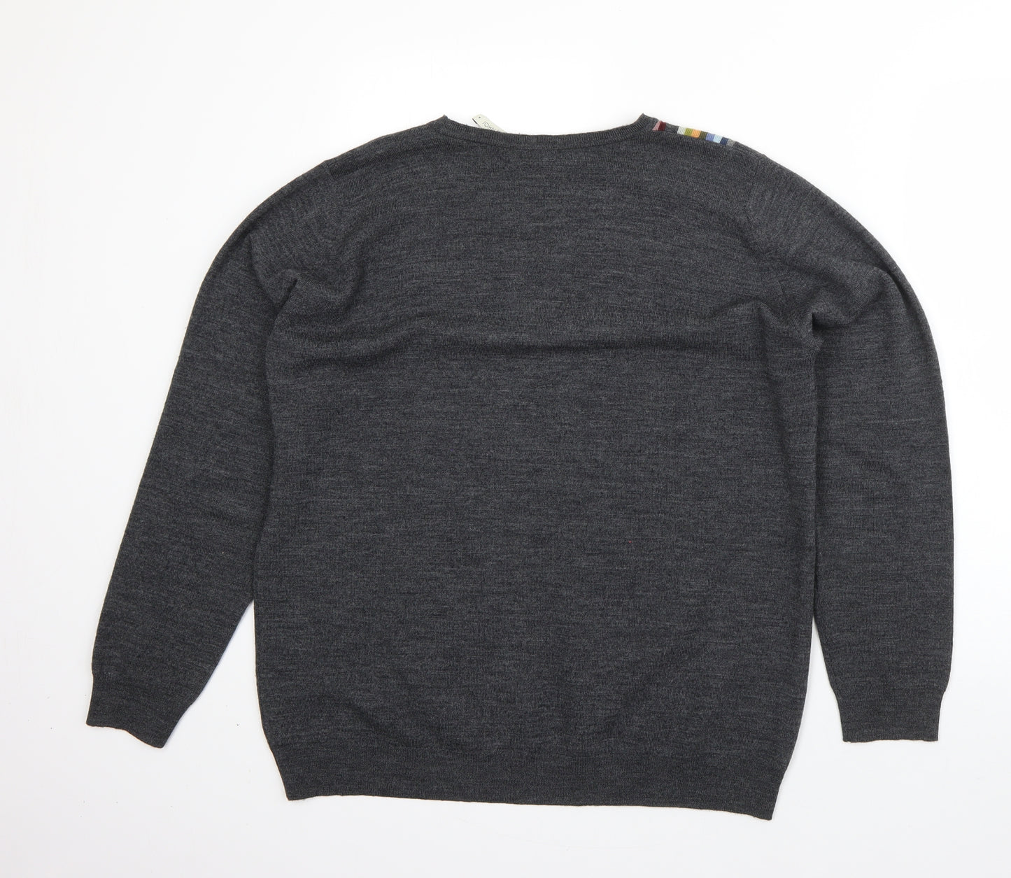 John Smedley Mens Grey Round Neck Striped Wool Pullover Jumper Size M